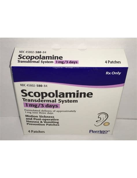 Only wear one scopolamine (Transderm Scop) patch at any time. . Scopolamine patch for secretions